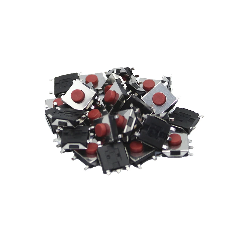 100 шт./лот 6*6*3,1 мм SMD переключатель 4 Pin сенсорный микропереключатель кнопочные переключатели красный SMD Такт переключатель