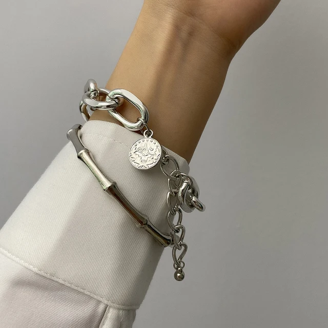 Punk Curb Cuban Chain Bracelets Set for Women Multilayer Miami Boho Thick Gold Color Charm Bracelets Bangles Fashion Jewelry Cobalt violet