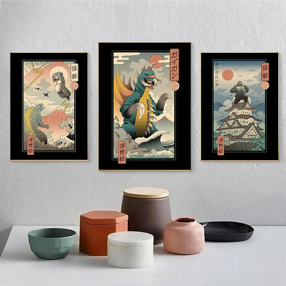 

Vintage Japanese Ukiyoe Posters And Prints Edo Jungle Monster Animal War Canvas Painting Wall Art Pictures Bedroom Cuadros Decor