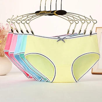 

1PC Women Soft Cotton Stretch Bikini Panties Cute Bow Breathable Underwear Solid Mid Waist Briefs Elastic Comfort Panty Intimate