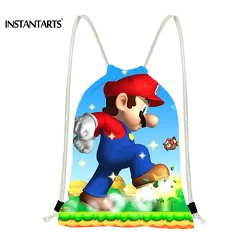 

INSTANTARTS Cute Cartoon Super Mario Prints Shoulder Drawstring Package Beach Bag Women Men Travel Organizer Sport Gym Backpacks