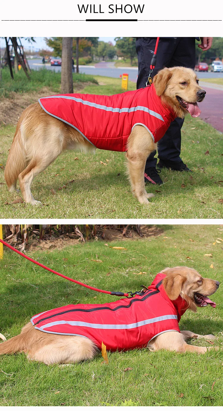 Водонепроницаемая теплая куртка для больших собак, зимняя Мягкая флисовая куртка для больших собак, плотная хлопчатобумажная одежда для домашних питомцев, светоотражающая одежда для средних собак