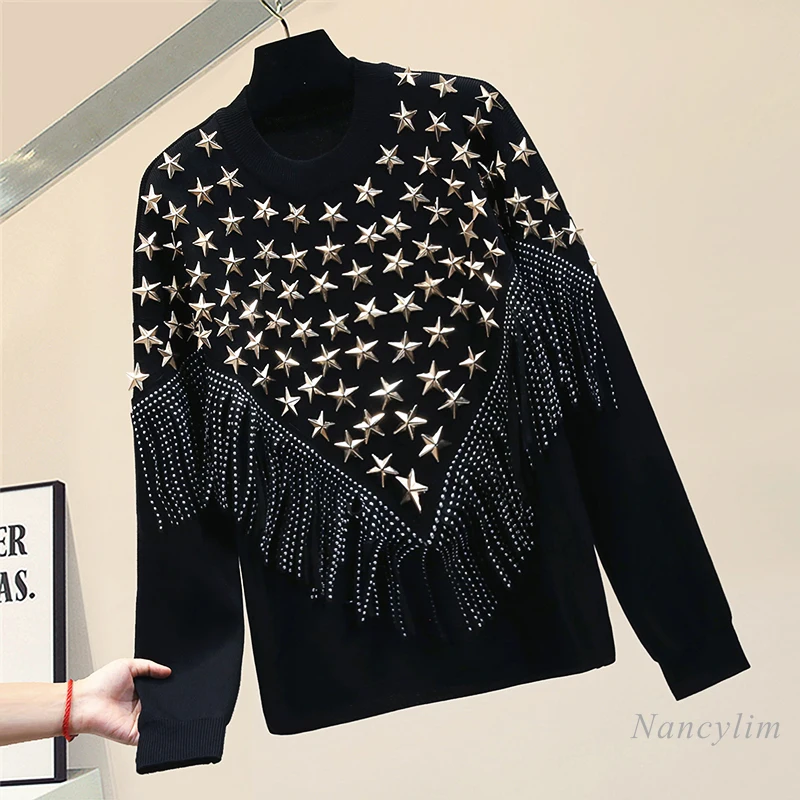 Nancylim Warm Pull Sweater Women Tassled Star