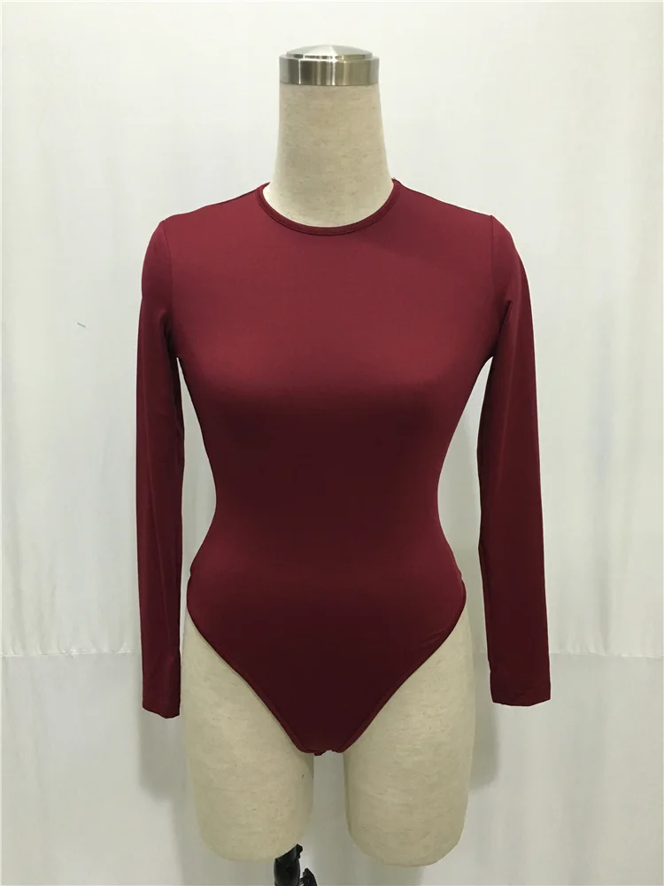2019 Autumn Women Solid Rompers Long Sleeve Bodysuit Female Sexy O-neck Elastic Slim Pants Siamese Bottoming Bodysuit Romper