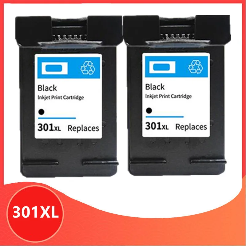 2x Black 301XL Refilled Ink Cartridge Replacement for hp 301 xl for