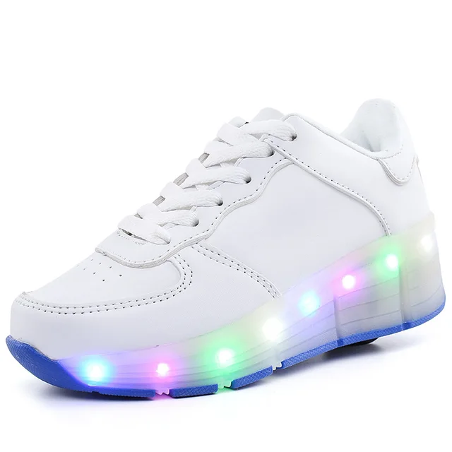 US $13.11 New Children Roller Skate Shoes White Boys Girls Heelies LED Light Sneakers with Wheel Boy Girl Cas