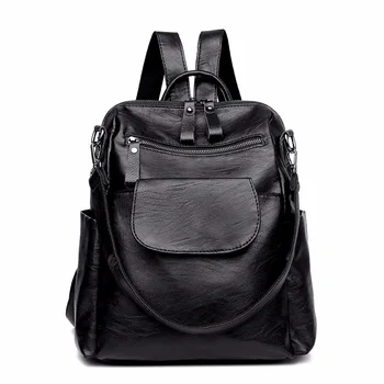 

Backpack Mochila Leather Waterproof Lady Arcuate Shoulder Strap WOMEN Soft Handle Preppy Style Solid backpack backpack women