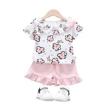T shirt et short en dentelle pour bébés filles, vêtements d'été à la mode, mignons, en coton, 2 pièces/ensembles