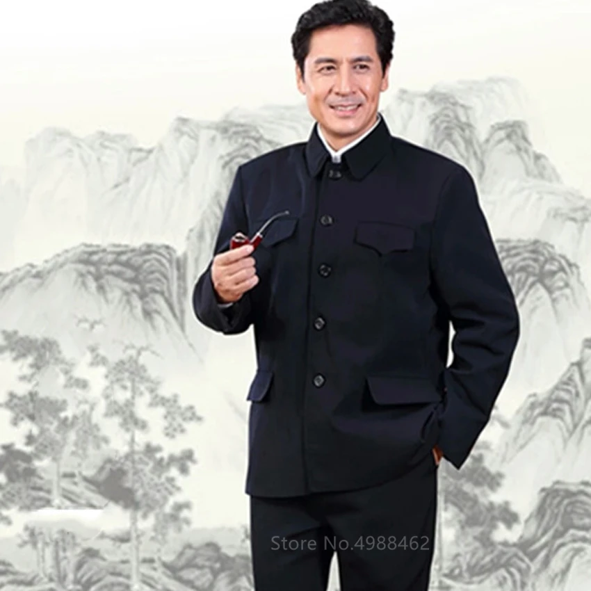 Traditional Chinese Tang Suit for Men Jacket Coat New Year Spring Festival Tunic Zhongshan Mao Suit Blazer Knitting Pockets Top