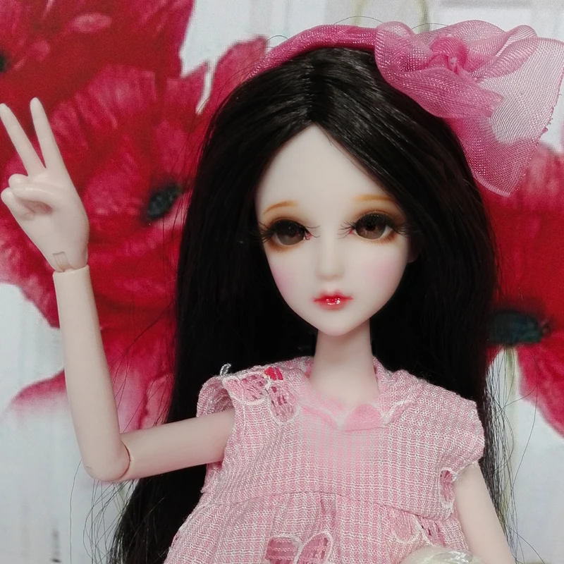 Голова куклы/коричневые волосы 3D глаза настоящие ресницы ручной рисунок милое