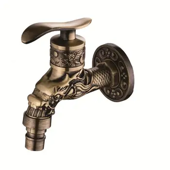 

Antique Bronze Bathroom Sink Kitchen Faucet Dragon Washing Machine Tap Wall Mounted Tap