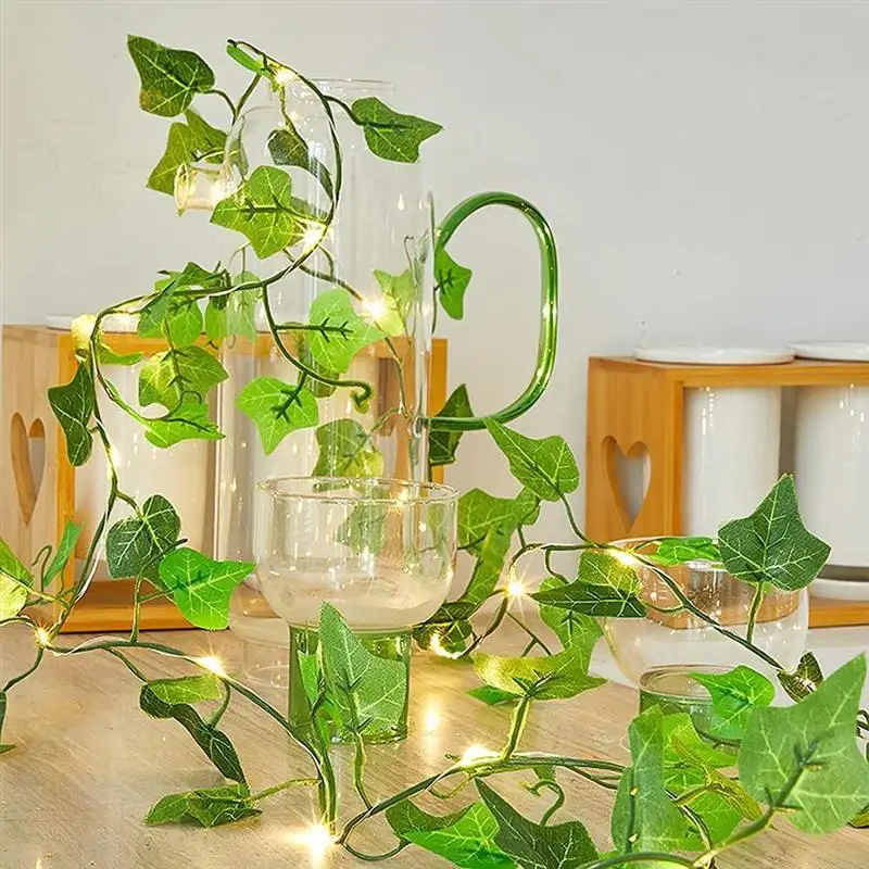 LED Green Garland Tiny Leaf Vine String Light Indoor Ivy Leaves Fairy Artificial