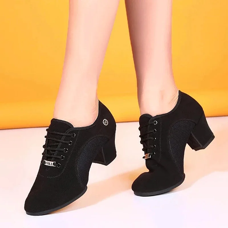 breathable shoes women dance shoes lace up heels women ballroom latin dance big size 34-42 5cm Heels dance shoes