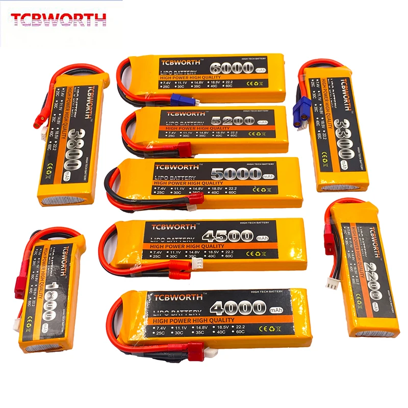 2S RC Lipo Батарея 7,4 v 1100 1800 2800 3800 4200 5200 мА/ч, 25C 35C для RC игрушки самолет вертолет Дрон автомобиля 7,4 V Батарея LiPo AKKU