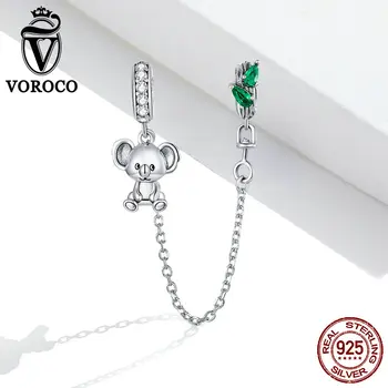 

VOROCO Fit Original Pandora Charms Bracelet 925 Sterling Silver Zircon Safety Chain Heart Charm Bead DIY Jewelry Making Berloque