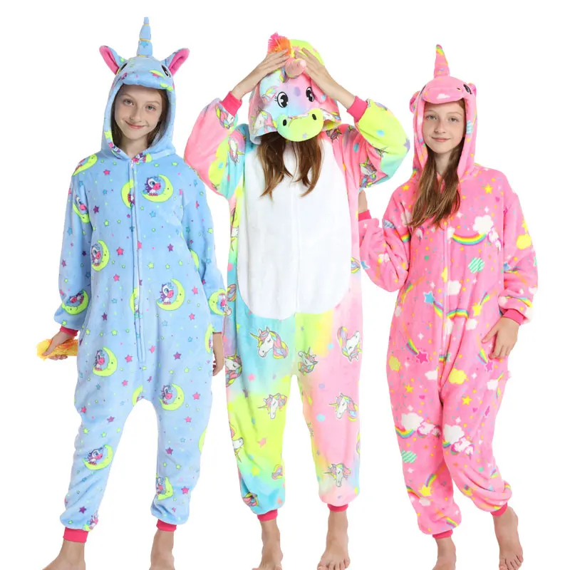 Kigurumi Unicorn Onesie Kids Pajamas For Children Animal Cartoon Blanket Sleepers Boys Costume Winter Baby Girl Licorne Jumspuit