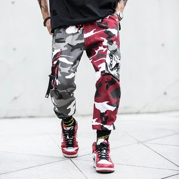 

Color Block Camo Cargo Joggers Pants Mens Hip Hop Casual Camouflage Streetwear 2019 Fashion Ankle-Length Cotton Pants WJ210