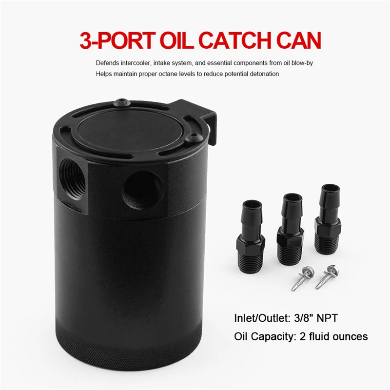 Oil Tank Can Catch Reservoir Eco-Friendly Oil Catch Racing Engine Automobile 3-Port Air-Oil Separator Kit Durable
