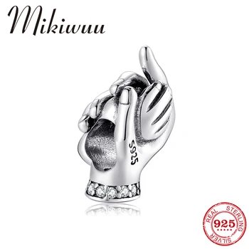 

100% Real 925 Sterling Silver Hold hands together Forever shape Charm Bead Fit Original Mikiwuu Bracelets Fine Jewelry making
