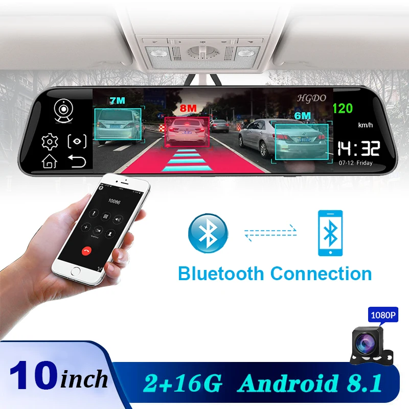 HGDO 4G 10 inch Car dvr Dual lens rearview mirror Android 8.1 2+16G ADAS GPS Navigation Full HD Video registrar recorder Dashca