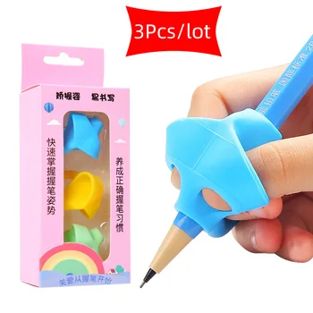 

3Pcs Cute New Silicone Pencil Grip Beginner Writing Aid Tool Baby Double Thumb Posture Correction Tool Pen Holder Kids Supplies