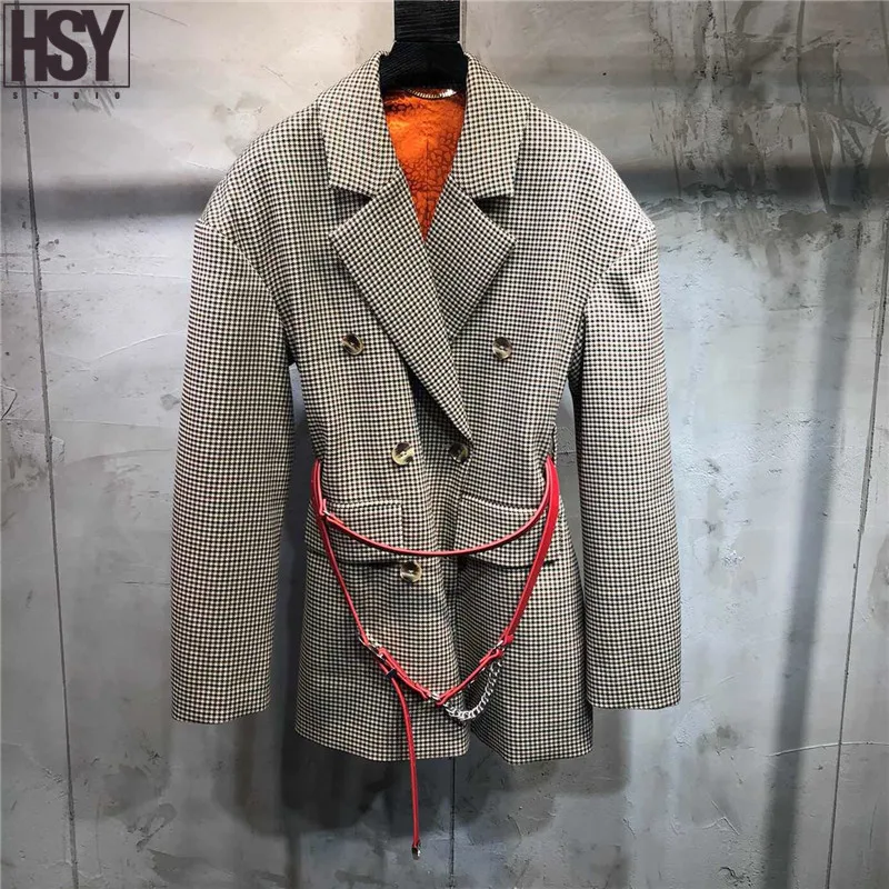 【HSY】2019 осенний Новый женский костюм куртка с металлической пряжкой из