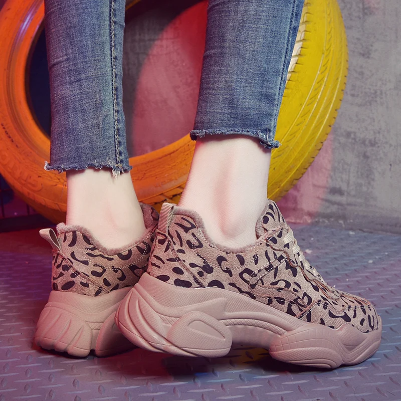 Женская обувь с леопардовым принтом; сезон осень; коллекция года; бархатная теплая спортивная обувь в Корейском стиле Harajuku; женская зимняя ZZ-26 - Цвет: Apricot plus velvet