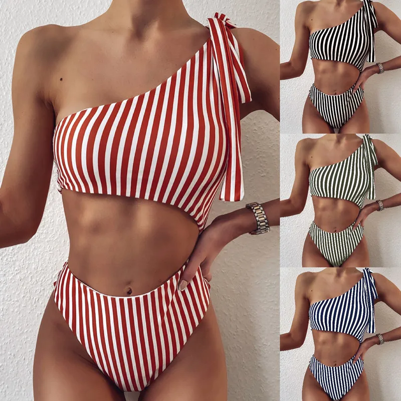 

2020 Sexy Two Pieces Swimsuit Push Up Swimwear Women Striped Swimsuit Bodysuit Bathing Suit Swim Wear