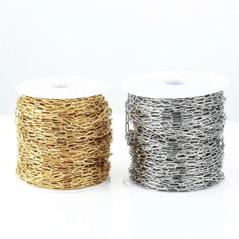 

5Meters Stainless Steel 4*12mm Gold Steel Plated Chains Cable Link Chain For DIY Necklaces Jewelry Making High Quality