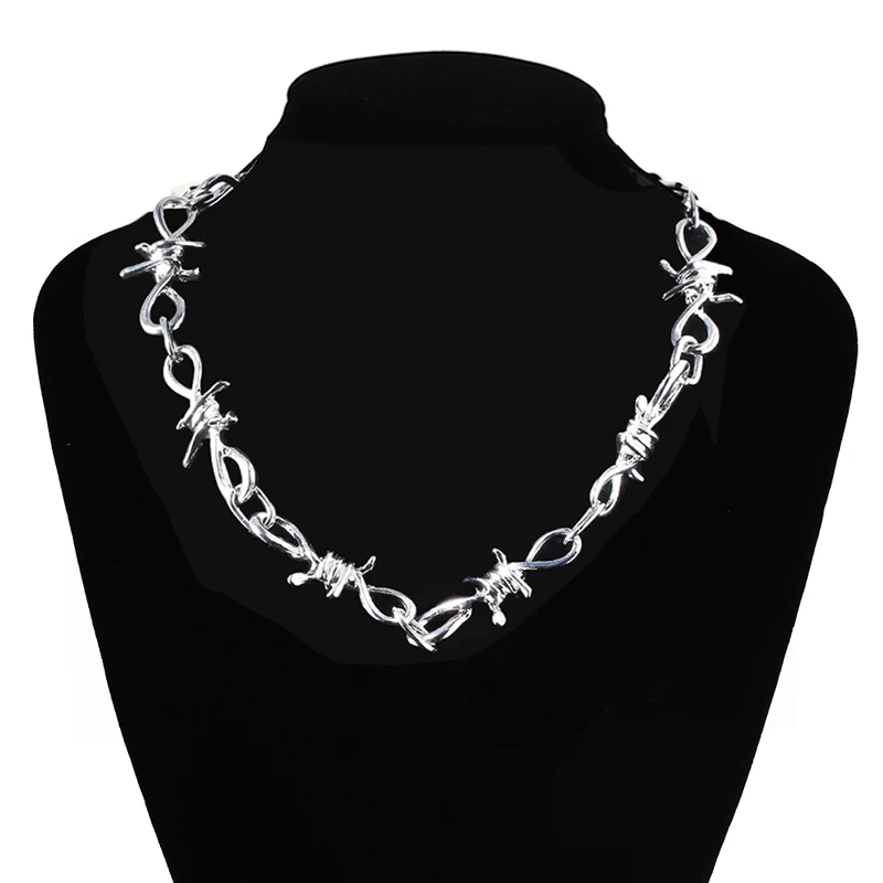 

Punk Style Thorns Unisex Choker Necklace Harajuku Streetwear Barbed Wire Brambles Flame Padlock Pendant Necklace Metal Jewelry