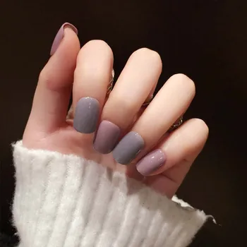 

24pcs/box with 2g glue Kawaii Pink Gray Fake Nails press on Square Finished Full Cover Short Artificial Nails Solid Jump Color