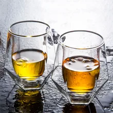 Креативная стеклянная чашка для виски с двойными стенками, высокое качество, прозрачная чашка для виски, вина, барный инструмент, вечерние посуда для напитков, свадебный подарок