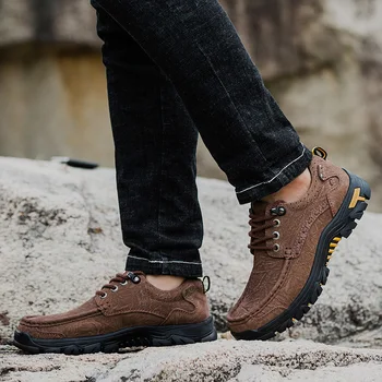 

Natural Leather Spring Autumn Men Shoes Plus Size Casual Shoes High Quality Two Style Lace-Up Outdoor Flats Shoes Men