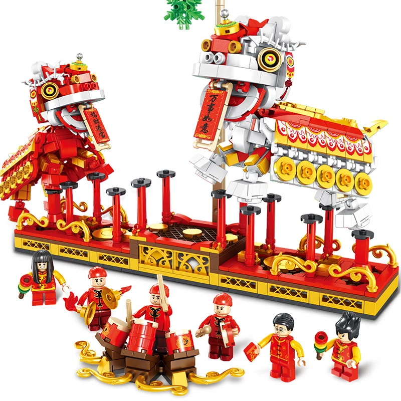 Chinese Holiday Dragon Dance Building Blocks Bricks Sets Models Figures Toys 
