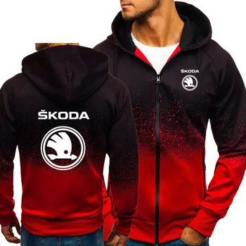 

Hoodies Men Skoda Car Logo Print Casual HipHop Harajuku Gradient color Hooded Mens Fleece Sweatshirts zipper Jacket Man Clothing