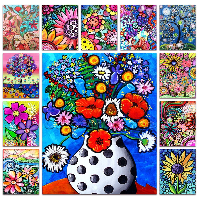 5D Full Square Diamond painting embroidery Cross stitch Flowers Vase DIY Round Drill Drawing mosaic Home Decor Cartoon sunflower | Дом и сад