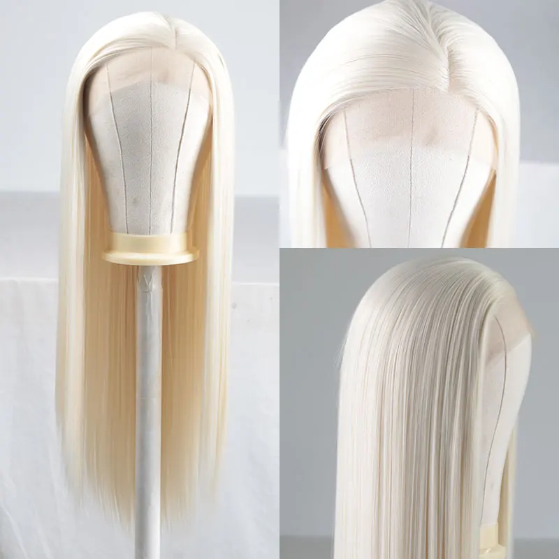 Bombshell Белый синтетический 13*3 Кружева передние парики Glueless натуральный Hairline термостойкие волокна волос сторона расставания для женщин парики