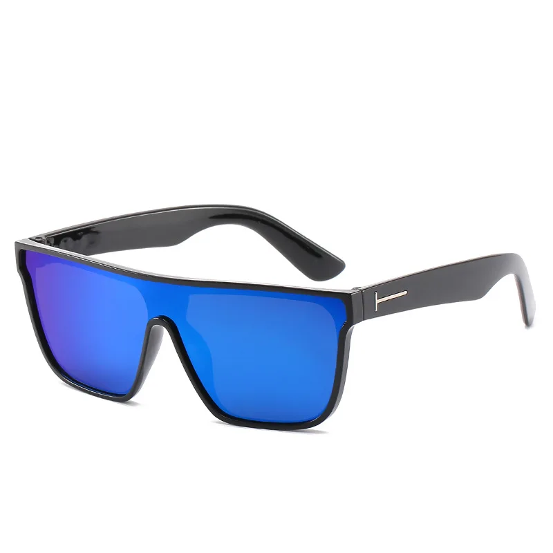 Tom ford TF, зеркальные солнцезащитные очки для женщин и мужчин,, большие, мода, плоский верх, пляжные очки, синие, серебряные, леопардовые, oculos feminino uv400 - Цвет линз: black-blue