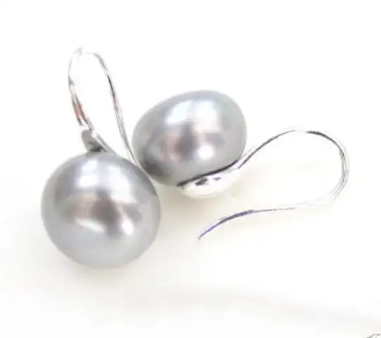 

Hot sale new Style >>>> 11-12mm Genuine Natural Silver Gray Freshwater Pearl Sterling Silver Earrings