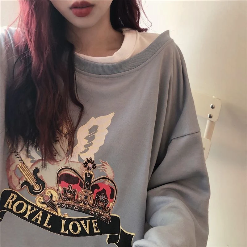 Зимний шикарный женский поддельный два ins свитер tide Harajuku BF Милый Ангел мультфильм печати kawaii Повседневная Свободная Женская одежда