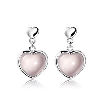 

925 Sterling Silver Opal Heart Stud Earring For Women Kids Ear Pierced Earrings Fashion Jewelry pendientes eh1328