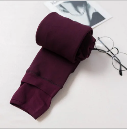 Wine Red Женские теплые бархатные леггинсы, Осень-зима, длина по щиколотку, сохраняющие тепло, одноцветные штаны с высокой талией, большие размеры, женские сексуальные леггинсы - Цвет: Wine Red