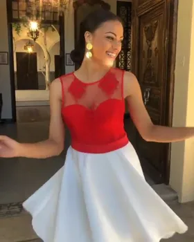 

Simple Red White Short Formal Dress Homecoming Sexy Open Back Lace Bodice Elegant Prom Dresses Special Occasion Party Gala Gowns