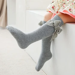 1 Pair Winter Baby Girls Knee High Socks With Big Velvet Bows Girls Spring Cotton Princess Socks Children Leg Warmer 1-8Years