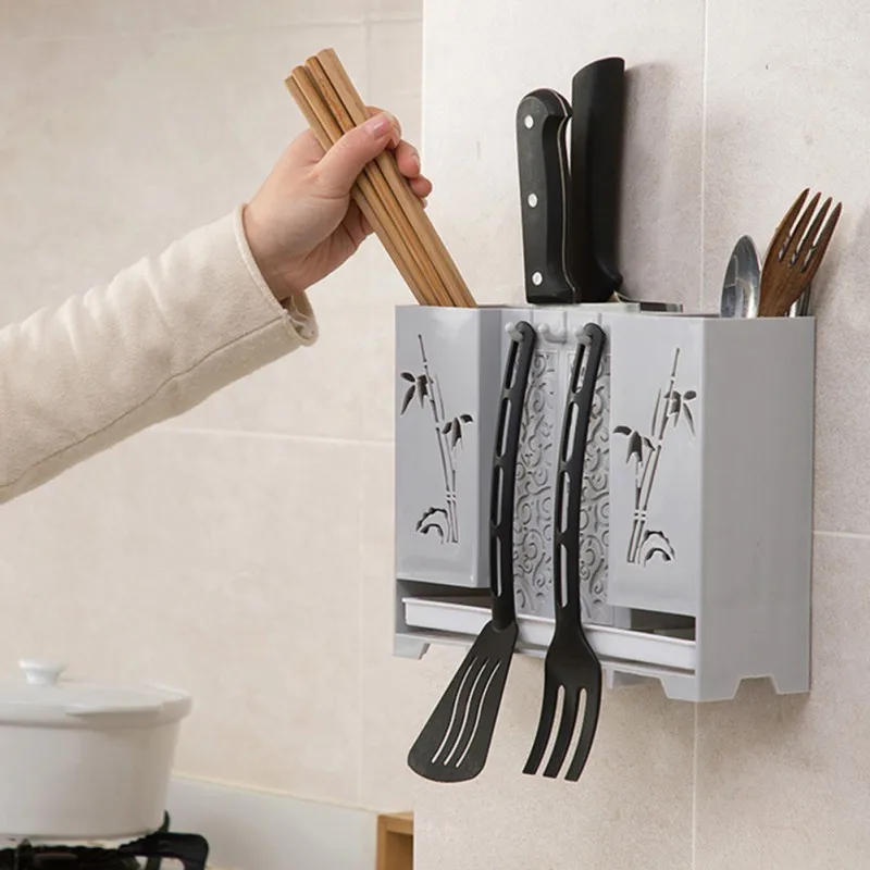 

Kitchen Storage Box Multifunctional Wall Mounted Table Stand Drain Rack Chopsticks Spoon Fork Tableware Bucket Holder Utensil