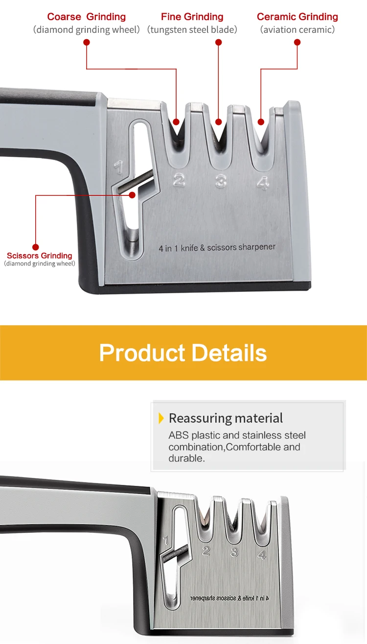 Профессиональная точилка для ножей 4 в 1 многофункциональная рифленая нержавеющая сталь кухонный ручной нож и ножницы заточка камня инструменты