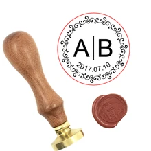 На заказ Свадебная Дата воск штамп 2 инициалы штамп деревянная ручка, воск бусины ложка DIY ретро штамп, персонализированный воск печать индивидуальный дизайн