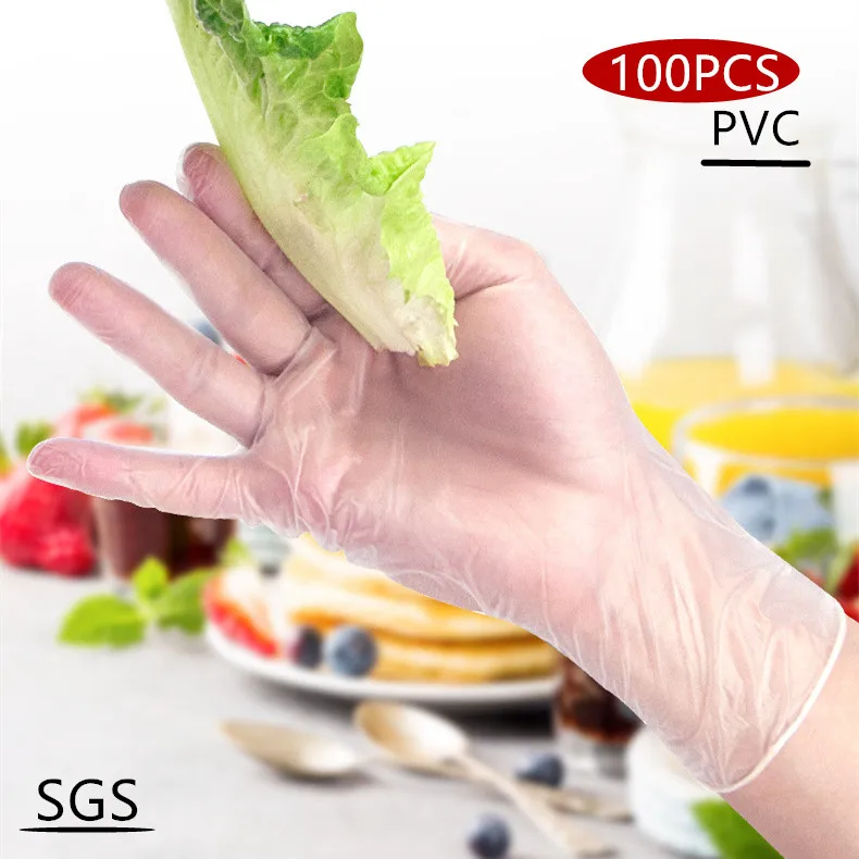 

100 Pieces Disposable pvc gloves hygienic transparent food grade fingerprint touch screen protection isolation