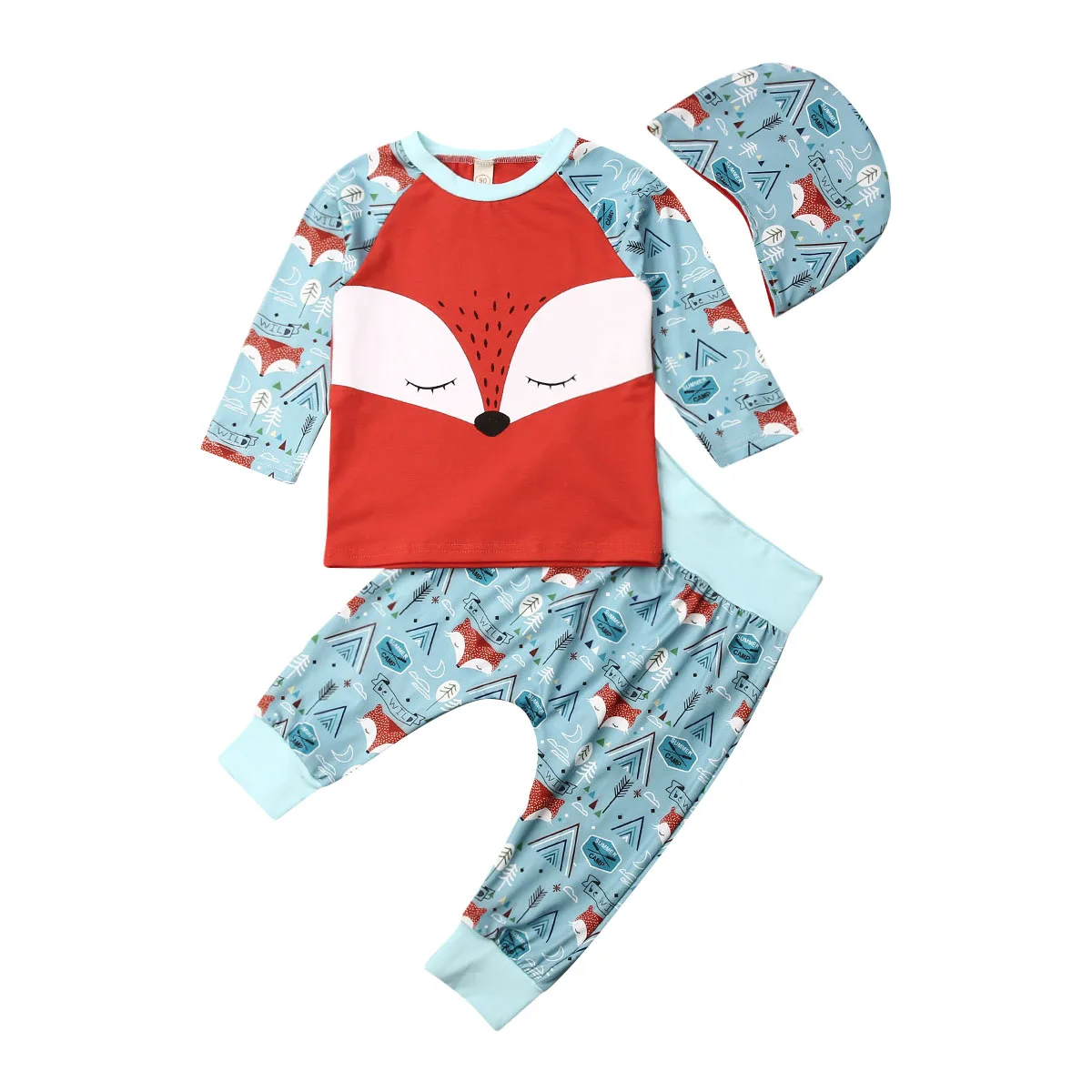

Autumn Toddler Baby Boy Girl Unisex Fox Top Pants Trousers Hat Autumn Winter Fall Set Clothes