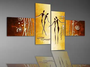 

Hand-painted 4 Pieces Abstract Dance Oil Painting Modern Canvas Wall Art Abstract Wall Painting Artwork for Home Living Room